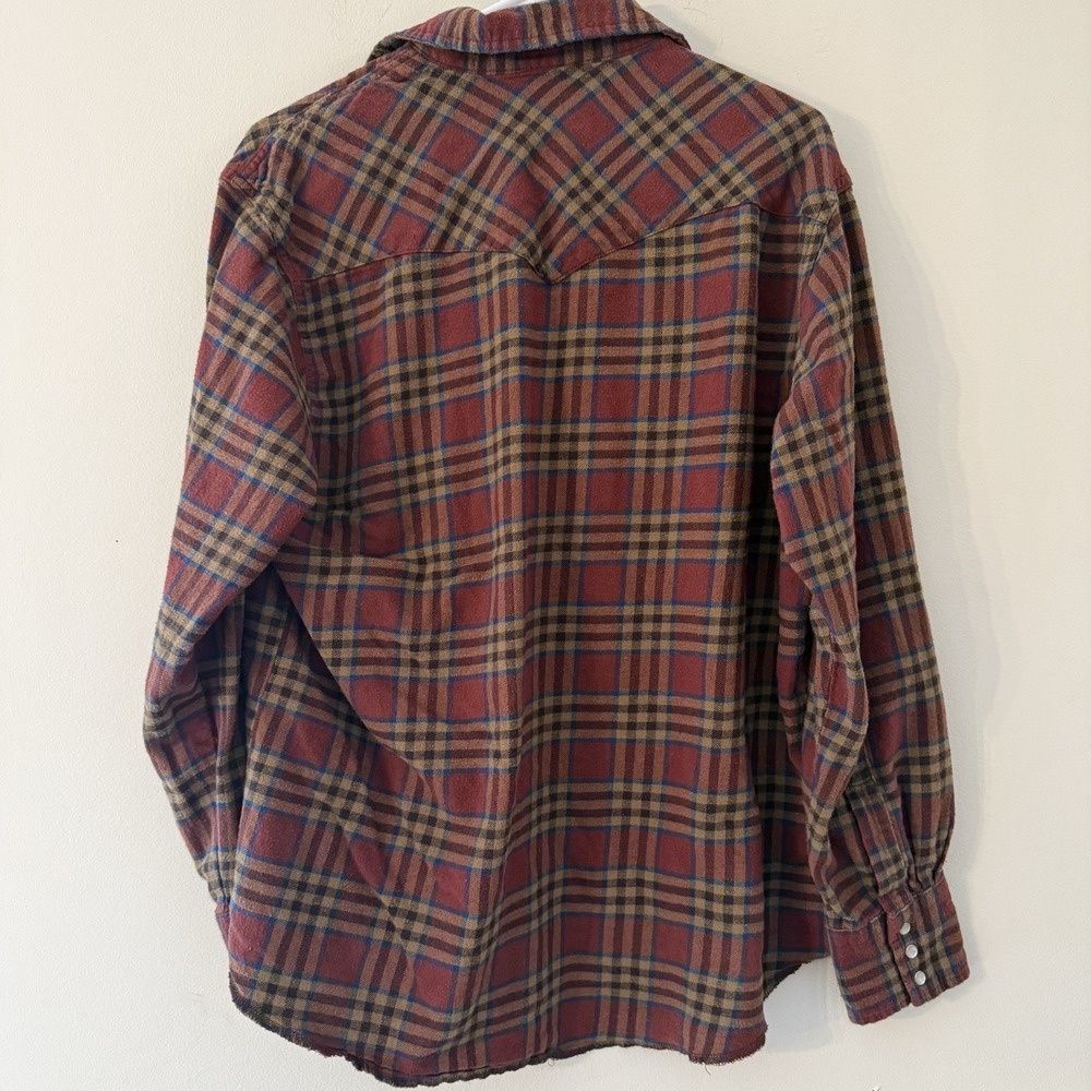Wrangler VTG 90s Western Flannel Long Sleeve Shirt Plaid Men's L Outdoor Grunge - Picture 2 of 9
